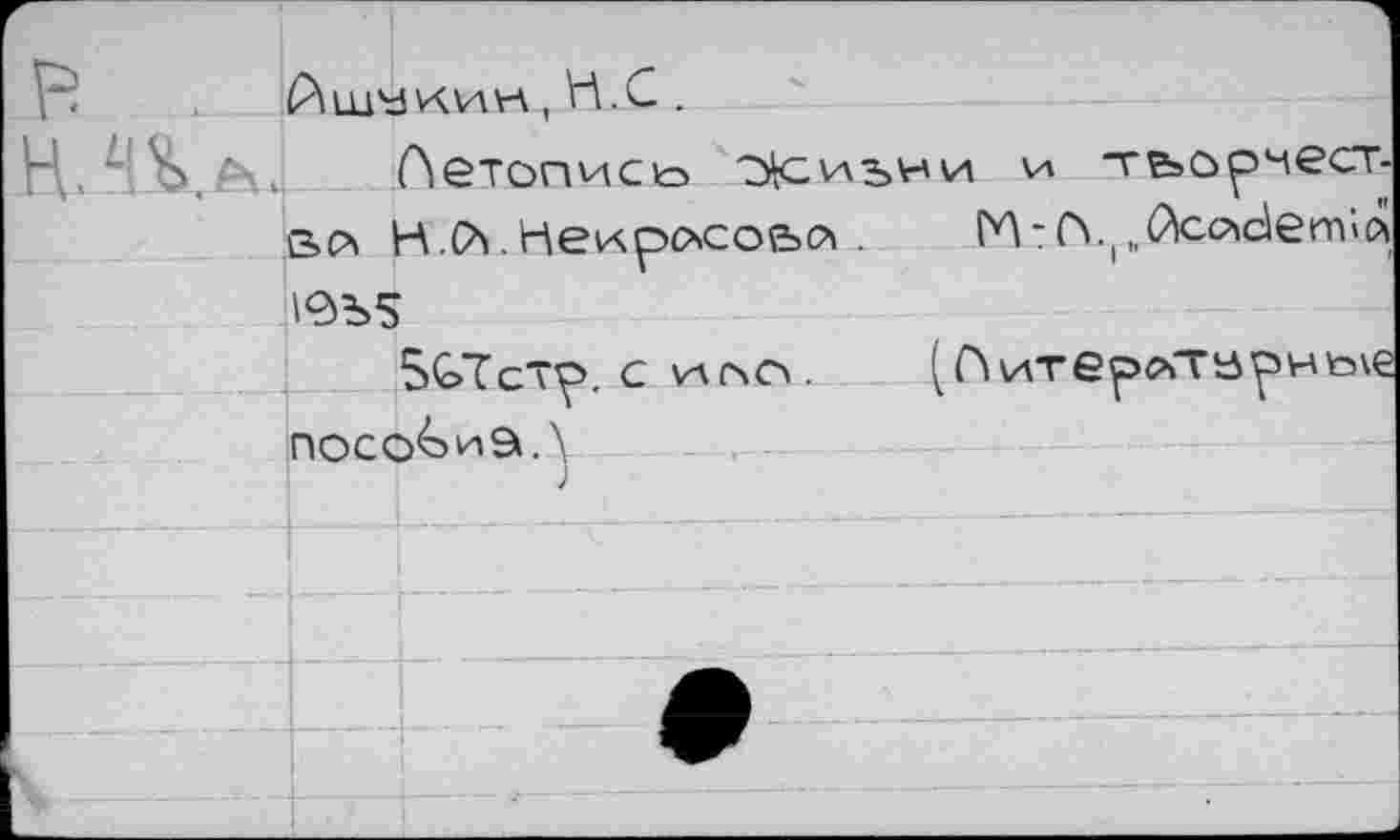 ﻿Йшукин , Н.С.
Петописю Жиьни и тьо^чест-Вй Н.Й.Неиросо&с» .	(v\7 0.|„(?lcc»ciem’>ft
1ЭЪ5
ПОСОЛИа. \
(ОитерлТйРн)о\е